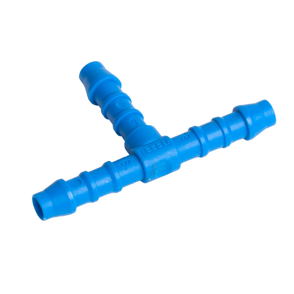 9mm Blue Barbed Double Inlet Tee Piece